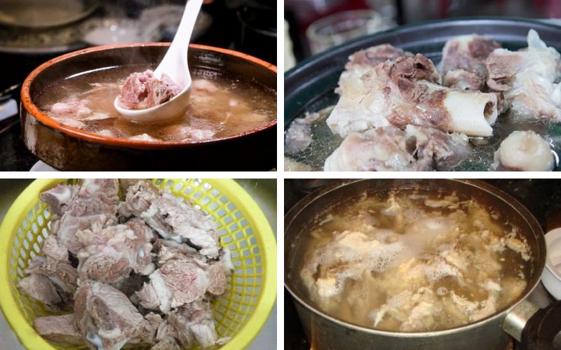 Ninh nước dùng bằng xương gà/heo kết hợp với rau củ