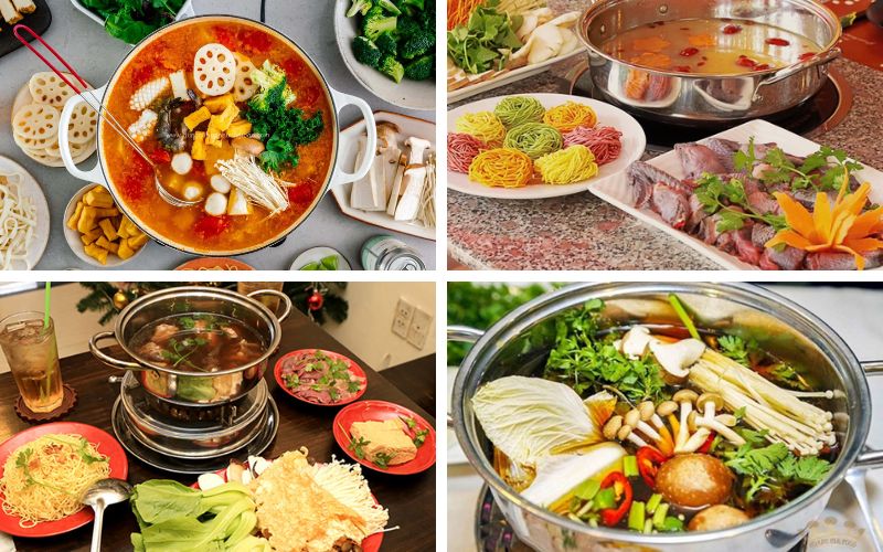 Thưởng thức món lẩu thảo mộc với rau, đậu hũ,...