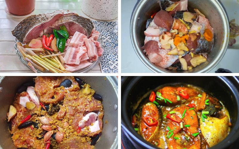 Chuẩn bị nồi để tiến hành kho cá