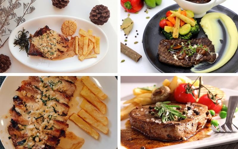 Thưởng thức món bò bít tết sốt kem tiêu cùng salad hoặc khoai tây chiên