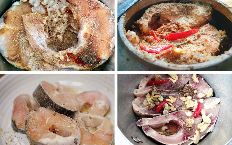 Ướp cá cùng với các gia vị đã được chuẩn bị sẵn