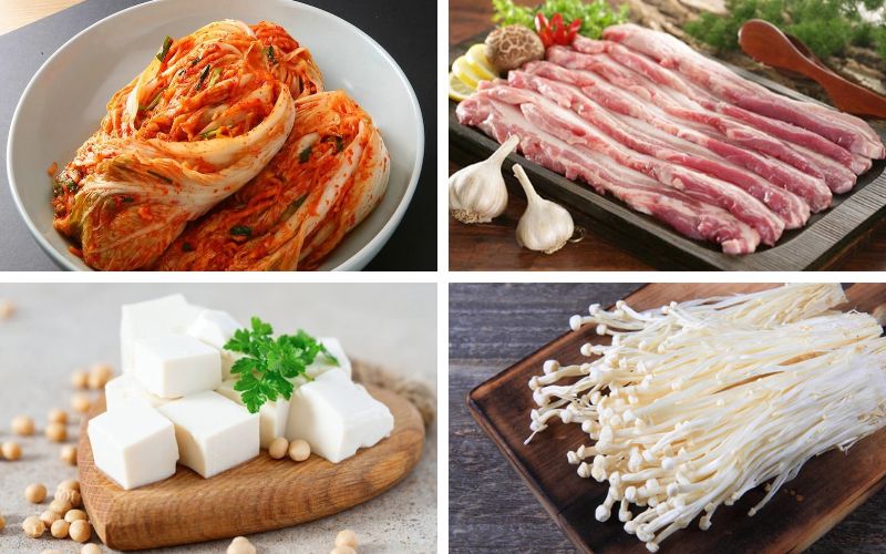 Nguyên liệu cần chuẩn bị cho món súp kim chi Hàn Quốc