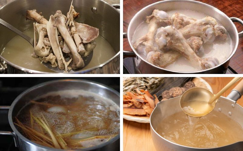 Tiến hành ninh xương và nấu nước dùng cho món súp nấm hương