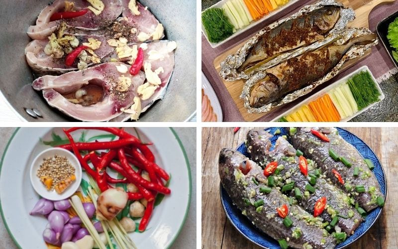 Ướp cá cùng với gói gia vị cá kho làng Vũ Đại Má Bảy