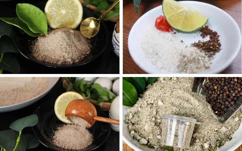 Lá chanh thái sợi sau đó trộn cùng ớt và muối tiêu để làm muối tiêu lá chanh