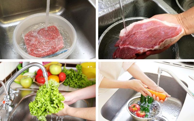 Nguyên liệu cần được sơ chế, làm sạch với nước