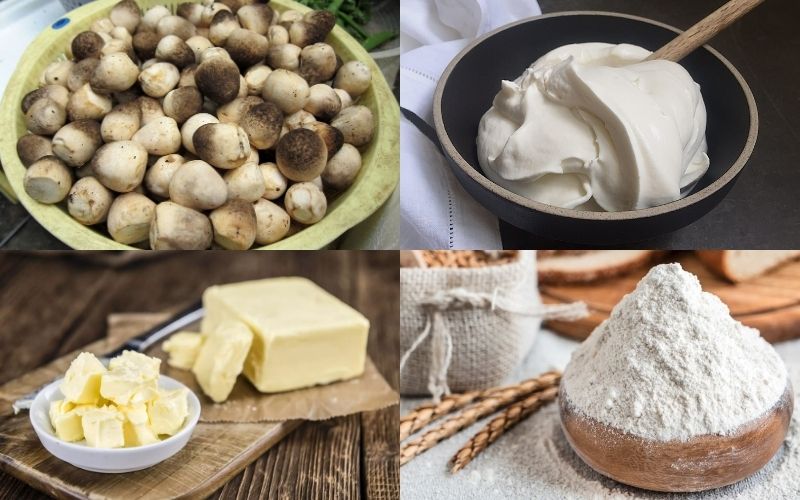Nguyên liệu cho món soup kem nấm ngay tại nhà