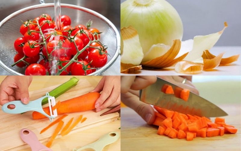 Sơ chế nguyên liệu trước khi nấu súp cà chua