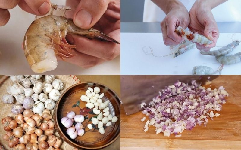 Sơ chế tôm và chuẩn bị gia vị ướp
