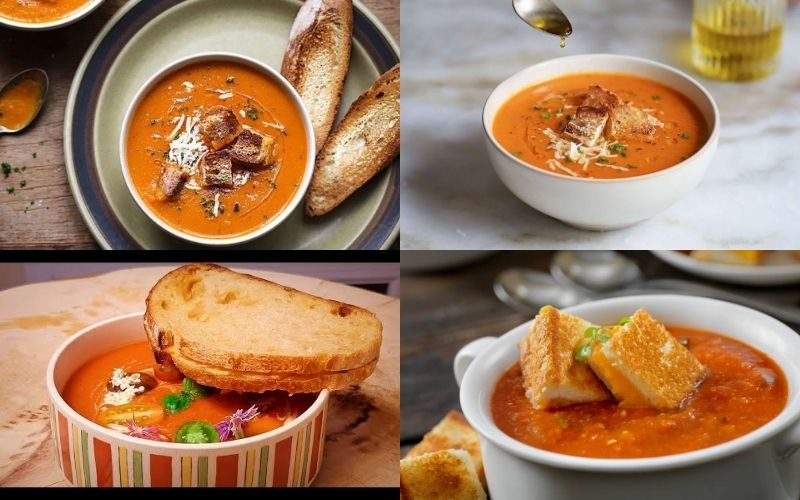 Thưởng thức món súp cà chua cùng bánh mì nướng
