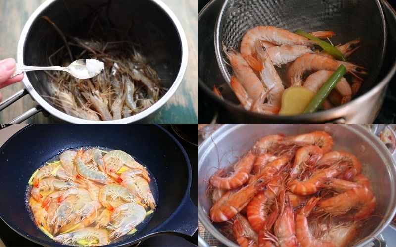 Tiến hành nấu tôm kho mặn ngọt