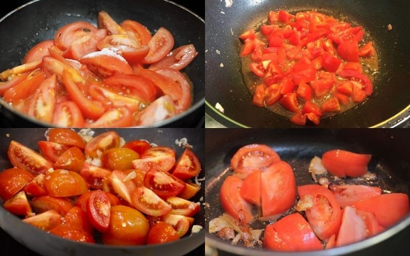 Xào và nấu cà chua mềm ra cho đến khi thấm đều hương vị