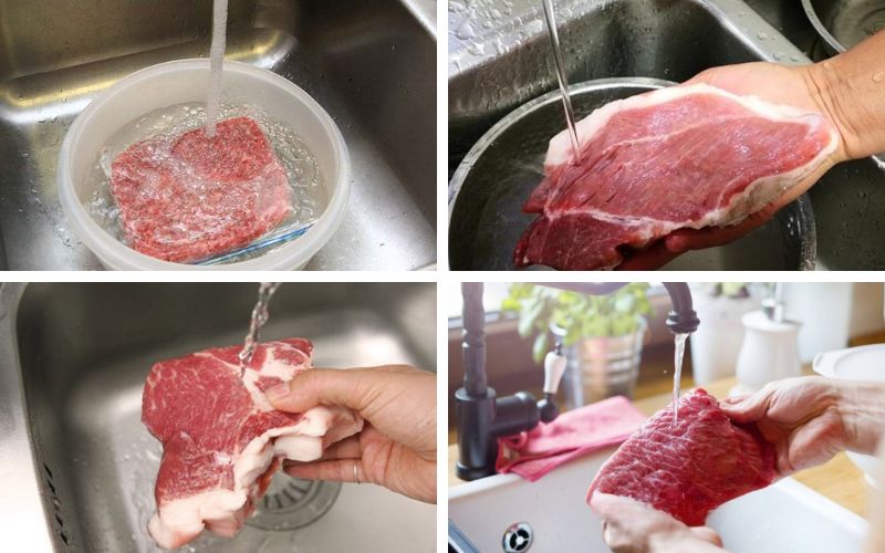 Thịt bò cần được rửa sạch bằng nước muối loãng sau khi mua về