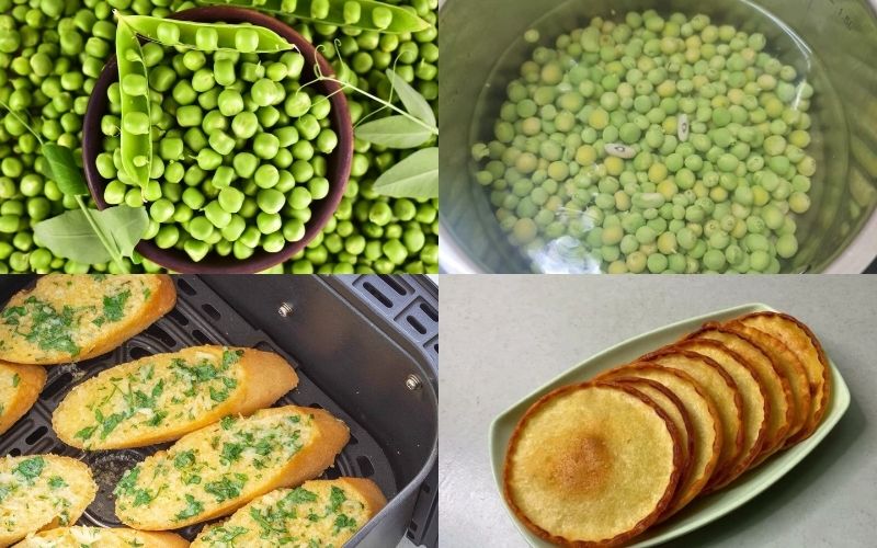 Sơ chế đậu và chuẩn bị bánh mì chiên giòn