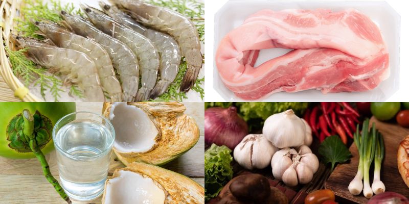Nguyên liệu món tôm kho thịt ba rọi